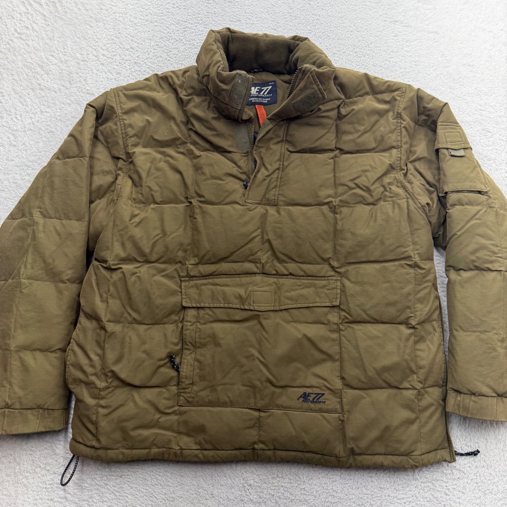 American Eagle AE77 Performance Down Puffer Anorak Jacket Olive Green Mens XL